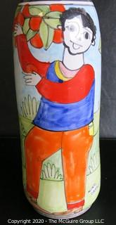 Nino Parrucca Hand Painted Ceramic Pottery Vase. Signed by Artist. Made in Italy.  Measures Approximately 14" Tall.