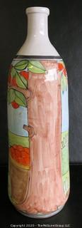 Nino Parrucca Hand Painted Ceramic Pottery Vase. Signed by Artist. Made in Italy.  Measures Approximately 14" Tall.