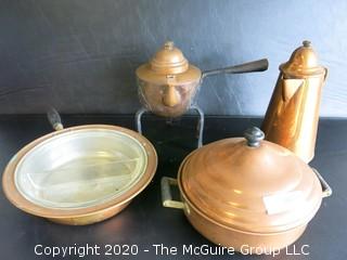 4 Heavy Copper Serving and Cooking Pieces. 