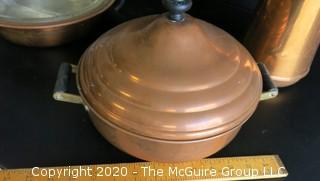 4 Heavy Copper Serving and Cooking Pieces. 