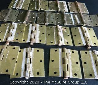 Lot of 18 Vintage Brass Door Hinges.