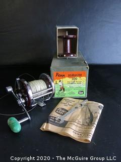 Vintage Penn Jigmaster 500 Fishing Reel. Mint in Box. Includes Instructions, Wrench and Extra Spool.  