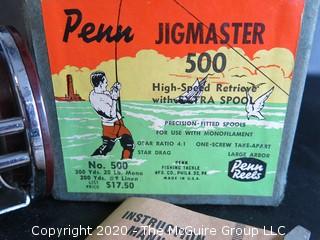 Vintage Penn Jigmaster 500 Fishing Reel. Mint in Box. Includes Instructions, Wrench and Extra Spool.  