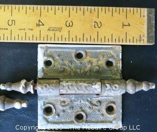 Set of 10 Brass Victorian Door Hinges with Ornate Design.  2 Have damage.  