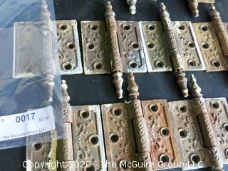 Set of 10 Brass Victorian Door Hinges with Ornate Design.  2 Have damage.  