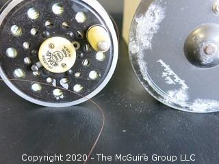 Fly Fishing Reel.  Hardy Brothers Ltd (with rust) and Pflueger Medalist spool. 