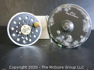 Fly Fishing Reel.  Hardy Brothers Ltd (with rust) and Pflueger Medalist spool. 