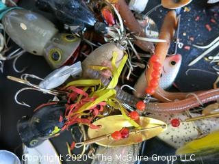 Large Group of Fishing Lures in a Variety of Shapes, Colors and Materials.