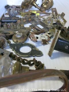 Lot of Vintage Brass Door and Lock Hardware and 2 Padlocks. 