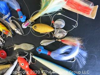Group of Large Vintage Fishing Lures in Bright Colors and Materials. 