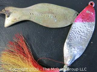 Group of Large Vintage Fishing Lures in Bright Colors and Materials. 