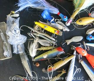 Group of Large Vintage Fishing Lures in Bright Colors and Materials. 