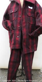 Medium Sized Vintage Woolrich Insulated Wool Hunting Jacket & Pants in Red & Black Buffalo Plaid. Perfect addition for those decorating lodges and hunting cabins  