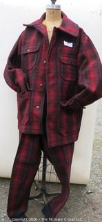 Medium Sized Vintage Woolrich Insulated Wool Hunting Jacket & Pants in Red & Black Buffalo Plaid. Perfect addition for those decorating lodges and hunting cabins  