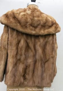 Light Brown Short Fur Coat with Shawl Collar.  Monogrammed. 