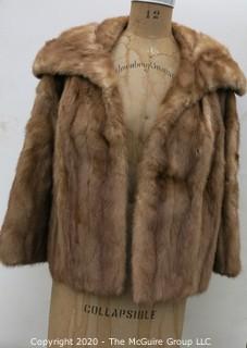 Light Brown Short Fur Coat with Shawl Collar.  Monogrammed. 