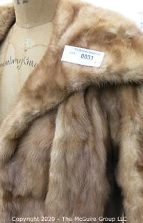 Light Brown Short Fur Coat with Shawl Collar.  Monogrammed. 