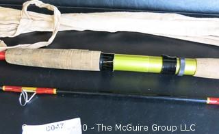 Vintage Fly Fishing rod with Rubber Grip by Davol, 85", with Cloth Covering Bag. 