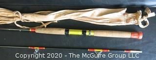 Vintage Fly Fishing rod with Rubber Grip by Davol, 85", with Cloth Covering Bag. 