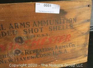 Winchester Staynless Small Arms Ammunition Loaded Shot Shells Wood Crate.  Measures approximately 14" x 9" x 9".
