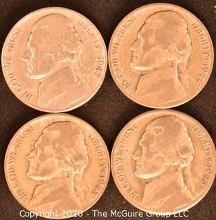 Lot of 4 Silver War Nickels Dated 1942, 1943 & 1945