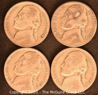 Lot of 4 Silver War Nickels Dated 1943 & 1945