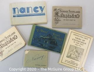 Group of Vintage European Souvenir Photo Books and Snapshots Including Edinburgh, Scotland, Nancy France, and Mont Saint Michel