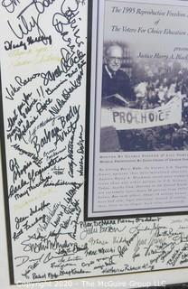 20 x 25" framed poster under glass of Award given to U.S. Supreme Court Justice Harry A. Blackman by Voters for Choice Education Fund; signed by attendees including celebrities