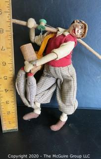 Two Vintage Klumpe-Roldan Dolls - Doctor and Fisherman.  Made in Spain.  Measures approximately 9." and 10 1/2" tall