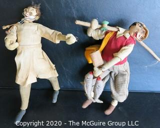 Two Vintage Klumpe-Roldan Dolls - Doctor and Fisherman.  Made in Spain.  Measures approximately 9." and 10 1/2" tall