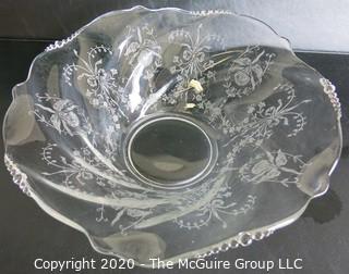 Etched Crystal Bowl in Floral Design. Measures approximately 12" x 4".
