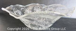 Etched Crystal Bowl in Floral Design. Measures approximately 12" x 4".
