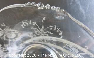 Etched Crystal Bowl in Floral Design. Measures approximately 12" x 4".
