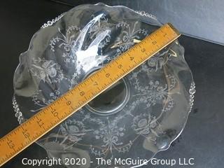 Etched Crystal Bowl in Floral Design. Measures approximately 12" x 4".
