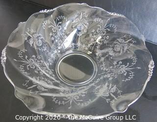 Etched Crystal Bowl in Floral Design. Measures approximately 12" x 4".
