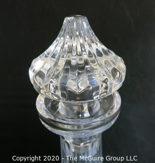 Cut Crystal Decanter with Stopper. Measures approximately 13" tall.