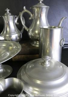 Large Collection of Pewter Ware and Serving Pieces.  Several made by Woodbury Pewterers ATC.  Some pieces have dents. 