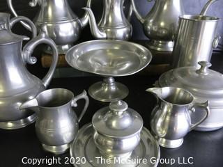 Large Collection of Pewter Ware and Serving Pieces.  Several made by Woodbury Pewterers ATC.  Some pieces have dents. 