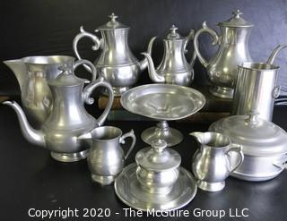 Large Collection of Pewter Ware and Serving Pieces.  Several made by Woodbury Pewterers ATC.  Some pieces have dents. 