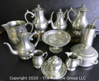 Large Collection of Pewter Ware and Serving Pieces.  Several made by Woodbury Pewterers ATC.  Some pieces have dents. 