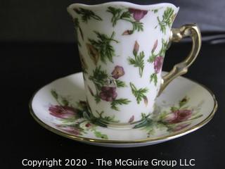 Porcelain Bone China Teacup and Saucer in Grandmother's Rose pattern made by Hammersley in England.