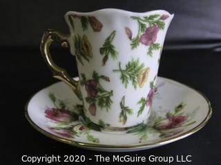 Porcelain Bone China Teacup and Saucer in Grandmother's Rose pattern made by Hammersley in England.