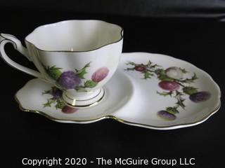 Porcelain Bone China Teacup and Toast Snack Plate in Dundee Thistle pattern made by Queen Anne in England.