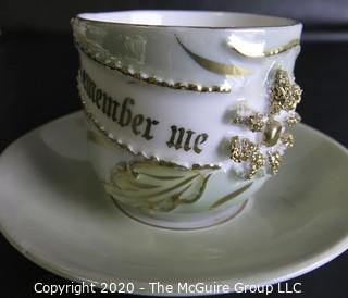 Porcelain Bone China Teacup and Saucer, Remember Me, made in Germany.