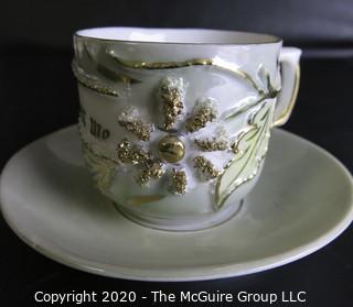 Porcelain Bone China Teacup and Saucer, Remember Me, made in Germany.