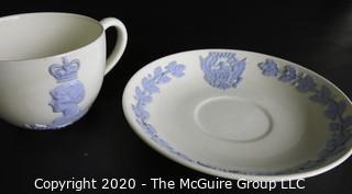 Porcelain Bone China Teacup and Saucer in Queens Ware pattern made by Wedgwood Etruria, England.