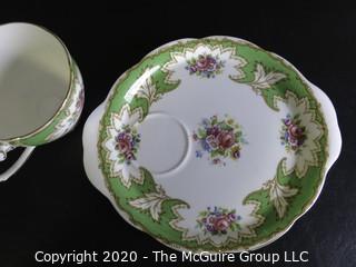 Porcelain Bone China Teacup and Toast Snack Plate in Academy pattern made by Royal Grafton in England.