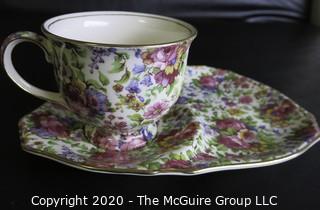 Porcelain Bone China Teacup and Toast Snack Plate in Summertime pattern made by Royal Winton in England.