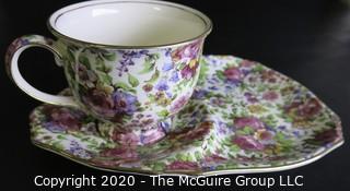 Porcelain Bone China Teacup and Toast Snack Plate in Summertime pattern made by Royal Winton in England.