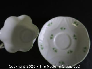 Porcelain Bone China Teacup and Saucer made in Shamrock pattern made by Crown Staffordshire in England.